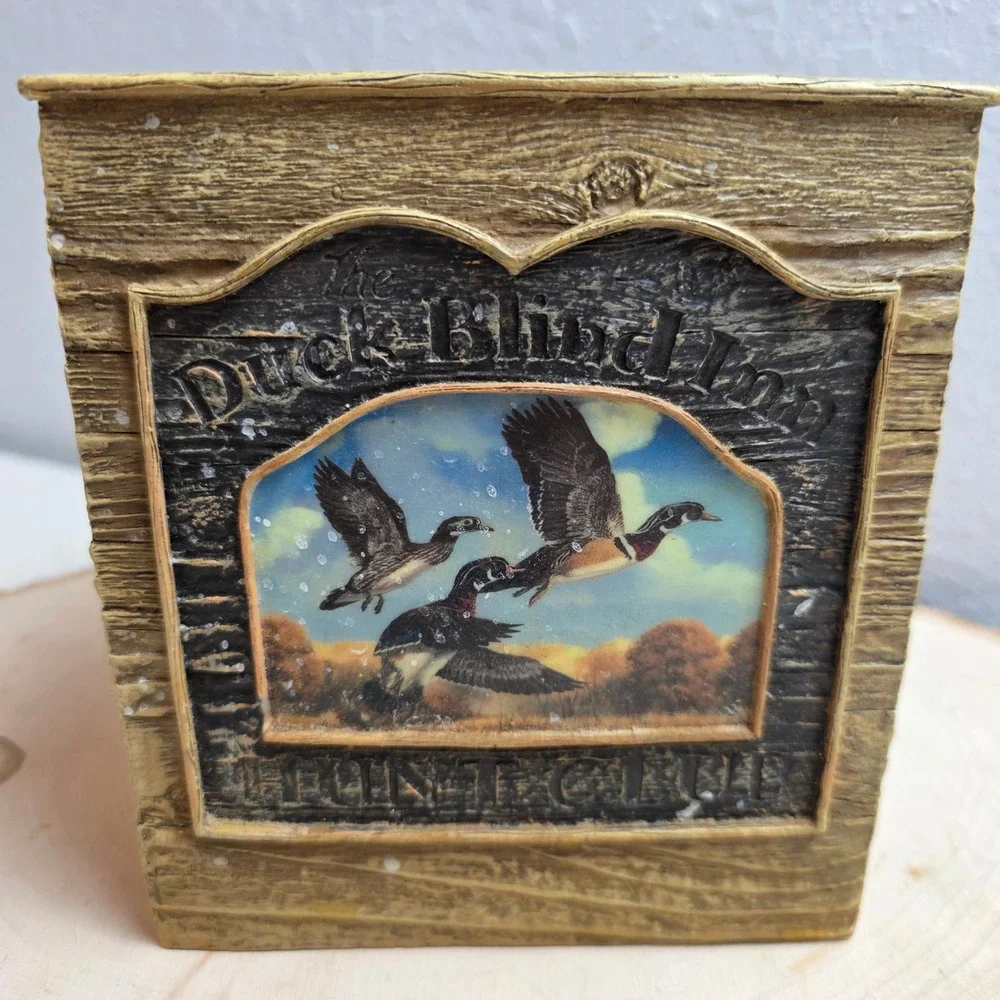 Rustic Lodge Wildlife Tissue‎ Box Cover Resin Faux Wood Deer Duck Dog Cabincore